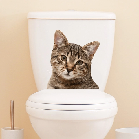 3D Schattige Kat Toilet Sticker Waterdicht PVC Glurende Dier Muursticker Voor Badkamer Huisdecoratie Verwijderbare Sticker