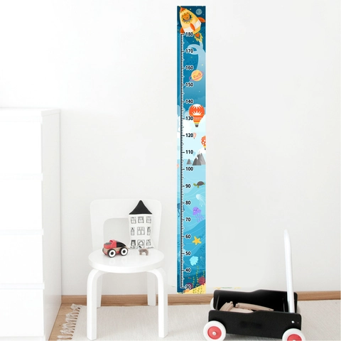 Adesivo da Parete Altezza Bambini Cartone Animato Tema Oceano Spazio Razzo PVC Removibile Decorativo Metro per Cameretta Bambini Stanza dei Giochi