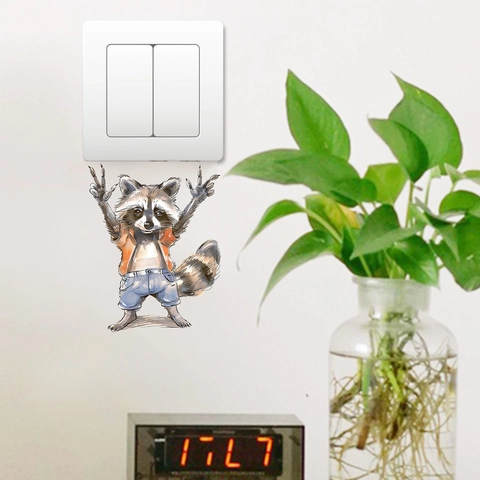 Pegatina para Interruptor de Mapache de Dibujos Animados Calcomanía de Pared de PVC para Sala de Estar Dormitorio Cocina Baño
