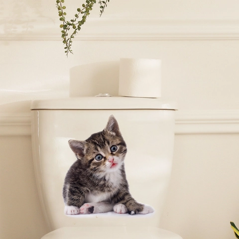 3D Süße Katze Toiletten Aufkleber Abnehmbare Wasserdichte PVC Wandaufkleber Für Badezimmer Kühlschrank Schrank Dekoration Tier Aufkleber