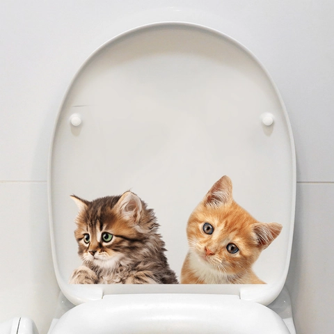3D Schattige Kat Toilet Sticker Waterdicht PVC Glurende Dier Muursticker Voor Badkamer Huisdecoratie Verwijderbare Sticker