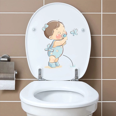 Divertente Adesivo per Gabinetto Bambino Che Fa Pipì in PVC Impermeabile Decorazione Bagno Poster Murale Removibile
