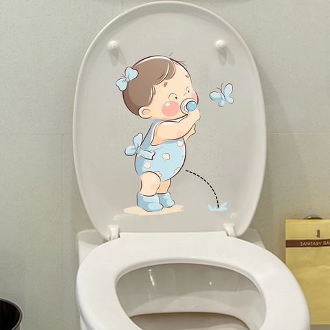 Divertente Adesivo per Gabinetto Bambino Che Fa Pipì in PVC Impermeabile Decorazione Bagno Poster Murale Removibile