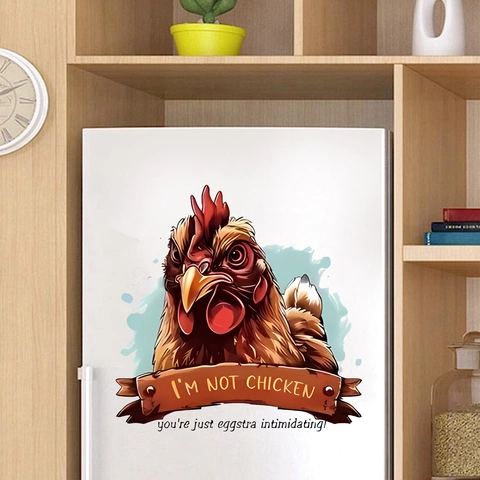 Funny Rooster Head Wall Sticker I'M NOT CHICKEN Removable PVC Decal For Kitchen Living Room Humorous Animal Home Decor