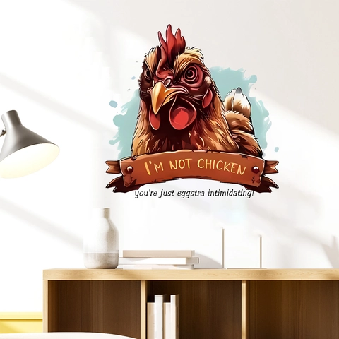 Funny Rooster Head Wall Sticker I'M NOT CHICKEN Removable PVC Decal For Kitchen Living Room Humorous Animal Home Decor