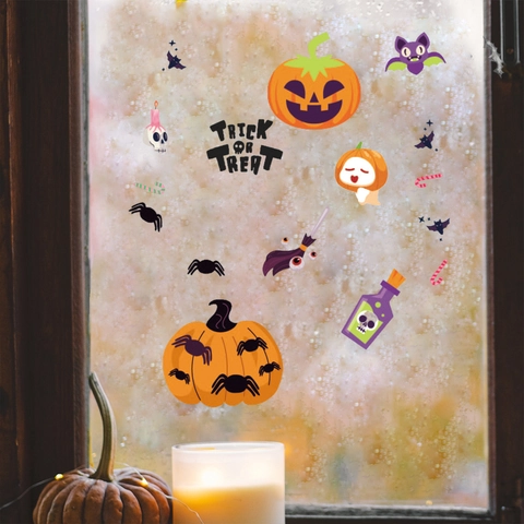 Adesivi per Finestre Halloween Zucca Ragno in PVC Adesivi Statici per Soggiorno Camera da Letto Decorazione Festa Halloween
