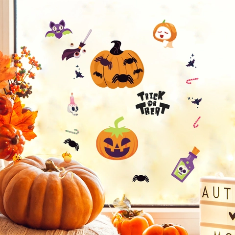 Adesivi per Finestre Halloween Zucca Ragno in PVC Adesivi Statici per Soggiorno Camera da Letto Decorazione Festa Halloween