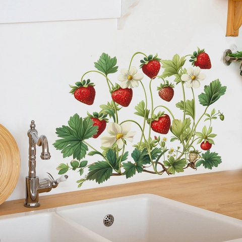 Vintage Erdbeere Pflanze Wandaufkleber PVC Abnehmbare Botanische Wandtattoo Für Küche Schlafzimmer Wohnzimmer Wohnkultur