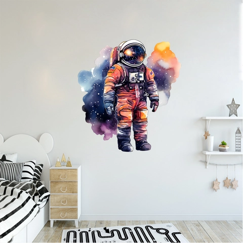Watercolor Outer Space Astronaut Wall Sticker PVC Nebula Galaxy Stars Decorative Decal For Kids Room Bedroom Home Decor