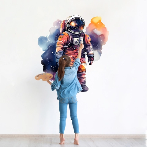Watercolor Outer Space Astronaut Wall Sticker PVC Nebula Galaxy Stars Decorative Decal For Kids Room Bedroom Home Decor
