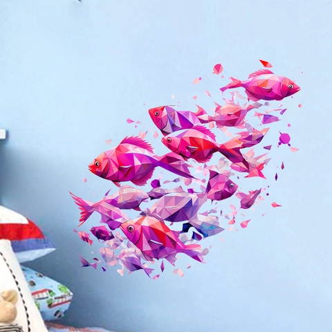Adesivi Murali Banco Di Pesci Geometrici Low Poly Arte PVC Autoadesivi Murali Per Soggiorno Camera Da Letto Bagno Casa Decor