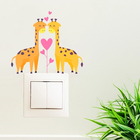 Pegatina de Pared Jirafa Corazón PVC Impermeable Removible Calcomanía de Interruptor para Dormitorio Decoración