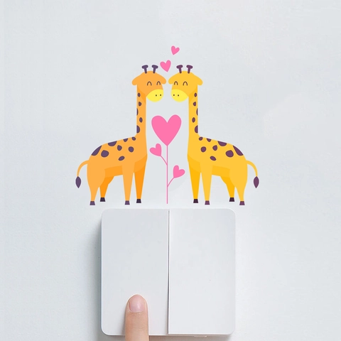 Pegatina de Pared Jirafa Corazón PVC Impermeable Removible Calcomanía de Interruptor para Dormitorio Decoración