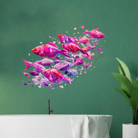 Adesivi Murali Banco Di Pesci Geometrici Low Poly Arte PVC Autoadesivi Murali Per Soggiorno Camera Da Letto Bagno Casa Decor