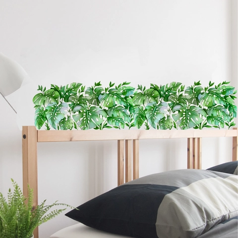 Adesivo Murale Foglie di Monstera Acquerello Pianta Verde Tropicale Decalcomania per Camera da Letto Soggiorno Cucina Casa