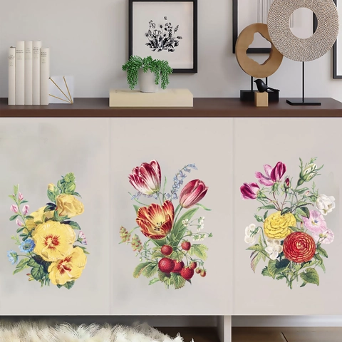 Vintage Blumen Wandsticker PVC Blumenstrauß Dekore Für Wohnzimmer Schlafzimmer Schrank Dekoration Handgemalt Kunststil