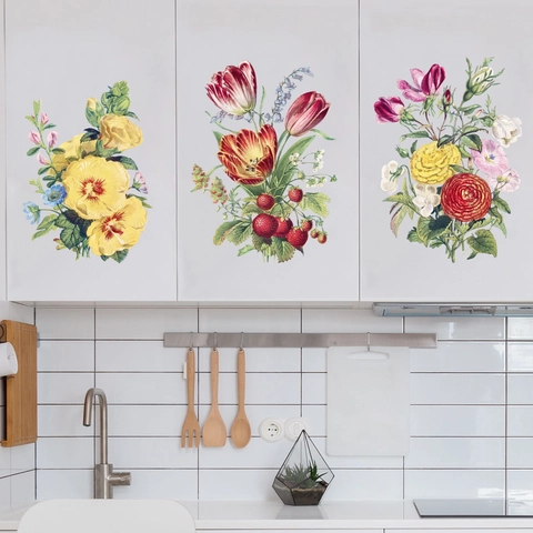 Vintage Blumen Wandsticker PVC Blumenstrauß Dekore Für Wohnzimmer Schlafzimmer Schrank Dekoration Handgemalt Kunststil