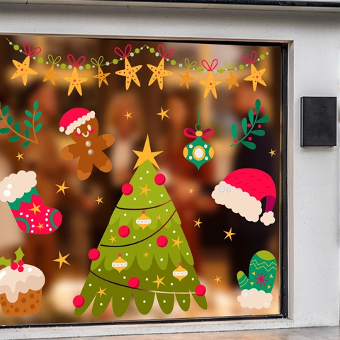 Pegatinas De Pared Árbol De Navidad Hombre De Jengibre Ventana PVC Decoración Estática Para Hogar Fiesta Navidad Decoraciones