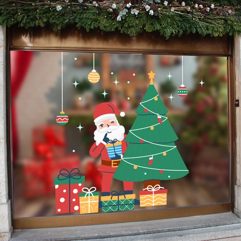 Pegatinas de Ventana de Navidad Papá Noel Árbol de Navidad Regalo PVC Calcomanías Estáticas para Decoración Vidrio Hogar Escaparate