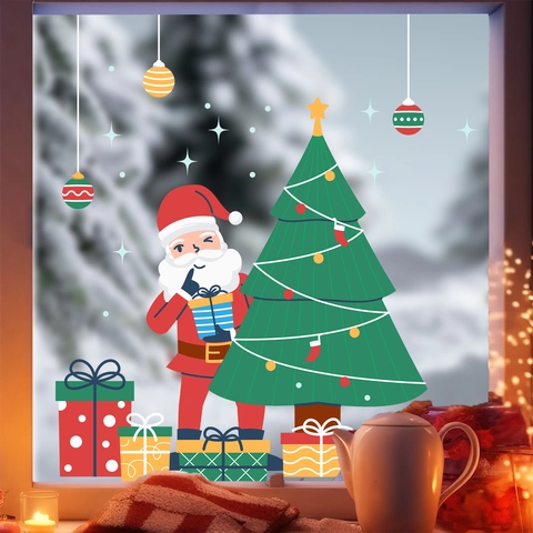 Pegatinas de Ventana de Navidad Papá Noel Árbol de Navidad Regalo PVC Calcomanías Estáticas para Decoración Vidrio Hogar Escaparate
