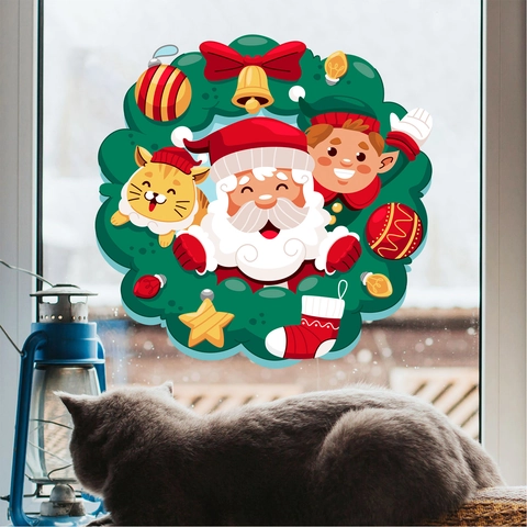 Cartoon Christmas Santa Claus Reindeer PVC Wall Sticker Merry Christmas Window Decal For Home Holiday Decoration