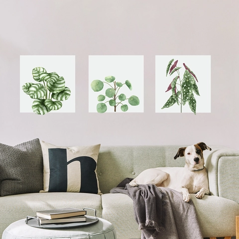 3Pcs Green Plant Wall Stickers Watercolor Leaves PVC Wall Decals For Living Room Bedroom Home Decor Modern Minimalist Wall Art