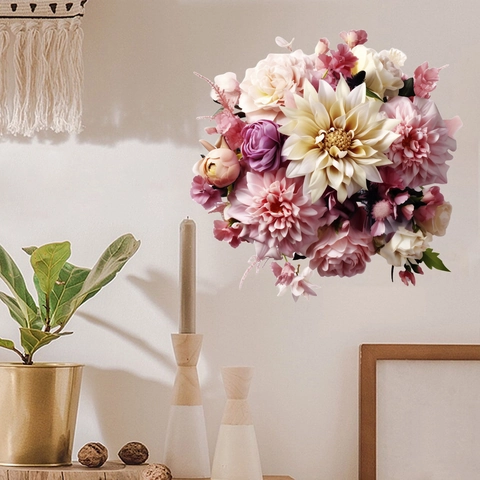 Große Rosa Dahlie Blume Wandtattoo Selbstklebend PVC Floral Wandbild Dekoration Für Wohnzimmer Schlafzimmer Zuhause Wand