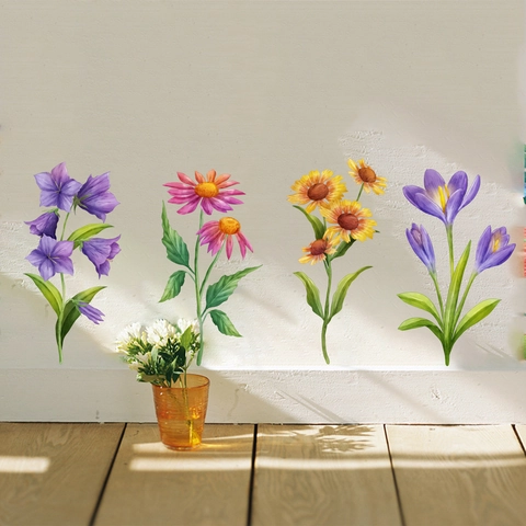 Pegatinas de Pared de PVC Con Plantas Florales en Acuarela Calcomanías de Arte Botánico Extraíbles Para Sala de Estar Dormitorio