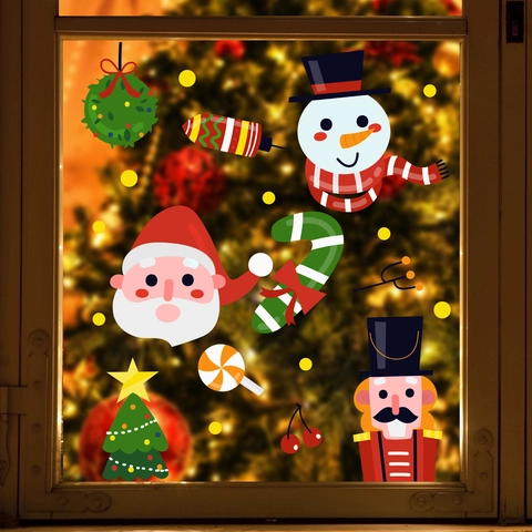 Weihnachten Weihnachtsmann Schneemann PVC Fensteraufkleber Festliche Haus Wand Deko Weihnachten Party Cartoon Statische Aufkleber