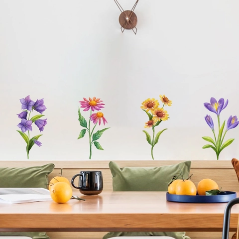 Pegatinas de Pared de PVC Con Plantas Florales en Acuarela Calcomanías de Arte Botánico Extraíbles Para Sala de Estar Dormitorio