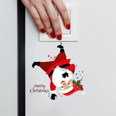 Adesivi da Parete Natalizi Babbo Natale Renna Pupazzo di Neve PVC Cartone Animato Decalcomanie Interruttore per Decorazione Casa Festa