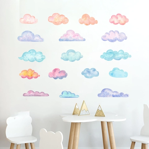 Watercolor Cloud Wall Stickers For Kids Room Nursery Decor Macaron Pastel PVC DIY Wall Art Decals For Bedroom Home Decor
