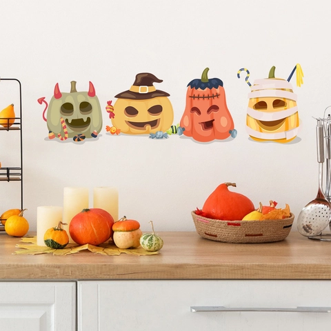 Halloween Pumpkin Ghost Wall Stickers PVC Cartoon Face Decals For Home Room Party Decoration Removable DIY Mural Art Decor