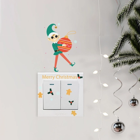 Weihnachts Lichtschalter Aufkleber Elf Lebkuchenmann Deko Merry Christmas Wandtattoo PVC Abnehmbar Selbstklebend Heimdeko