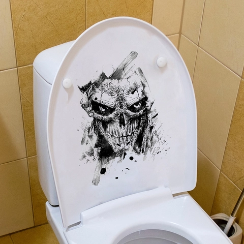 Halloween Calavera Pegatina para Inodoro PVC Removible Calcomanía para Tapa de WC Gótico Arte Salpicadura de Tinta Baño Decoración