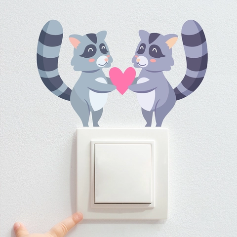 Cartoon Raccoon Love Heart Wall Stickers DIY Switch Decorative Decal For Living Room Bedroom Socket Decoration PVC Art Wall Mural