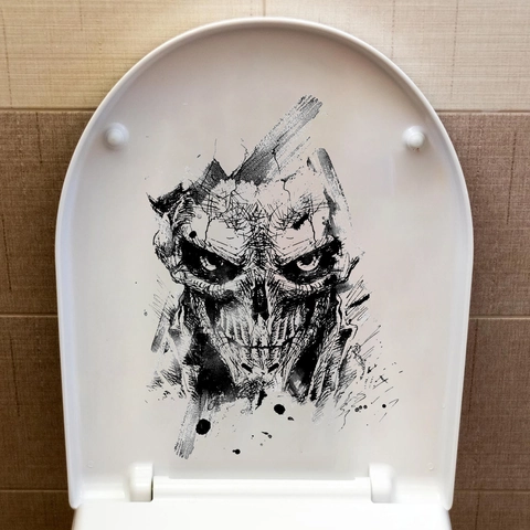 Halloween Calavera Pegatina para Inodoro PVC Removible Calcomanía para Tapa de WC Gótico Arte Salpicadura de Tinta Baño Decoración