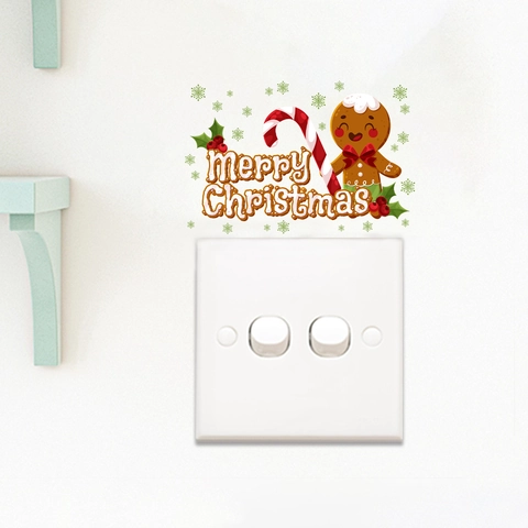 Pegatina de Interruptor de Navidad Hombre de Jengibre Merry Christmas PVC Impermeable Calcomanía de Pared para Decoración del Hogar