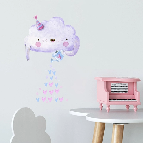 Watercolor Cartoon Purple Cloud With Heart PVC Wall Sticker For Kids Nursery Room Bedroom Home Decoration Decal