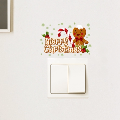Pegatina de Interruptor de Navidad Hombre de Jengibre Merry Christmas PVC Impermeable Calcomanía de Pared para Decoración del Hogar