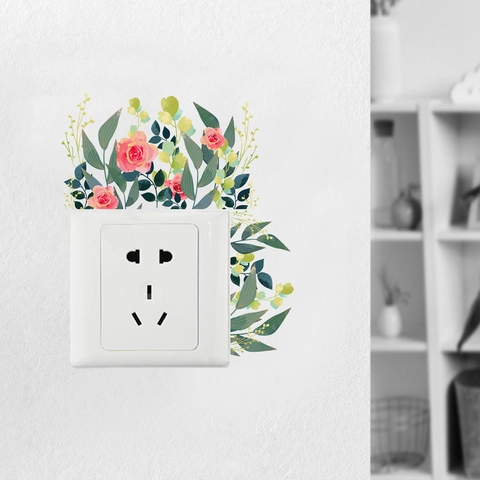 Pegatina de Interruptor Floral de Acuarela de PVC Calcomanía de Pared para Decoración de Enchufe de Hogar Sala de Estar
