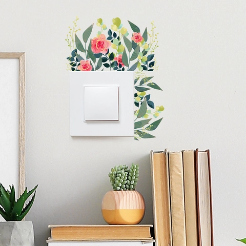 Pegatina de Interruptor Floral de Acuarela de PVC Calcomanía de Pared para Decoración de Enchufe de Hogar Sala de Estar