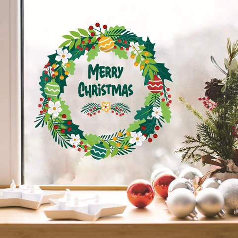 Frohe Weihnachten PVC Fenster Wandaufkleber Weihnachtsmann Schneemann Kranz Aufkleber Für Feiertag Haus Zimmer Glas Kühlschrank Dekoration