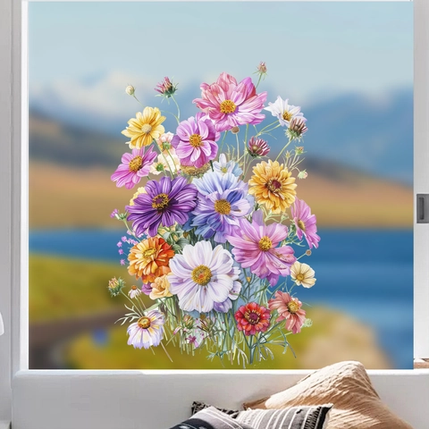 Watercolor Daisy Flower Wall Stickers Multi Color PVC Floral Decals For Bedroom Living Room Wall Decor Removable DIY Art Poster
