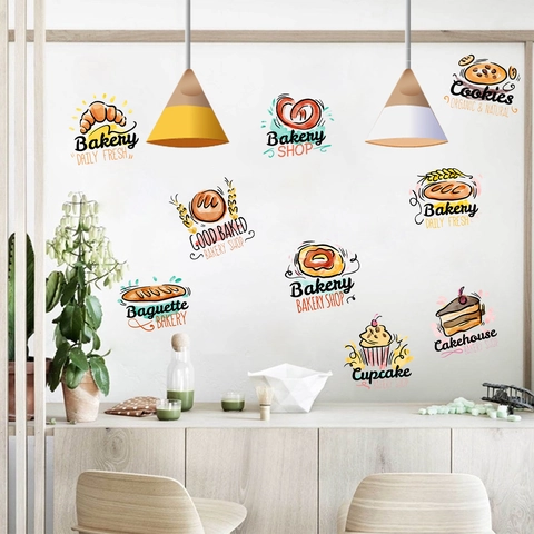 Hand Drawn Bakery Theme PVC Wall Sticker Bread Cake Pastry Decals For Kitchen Dining Room Home Decor Waterproof Wall Art