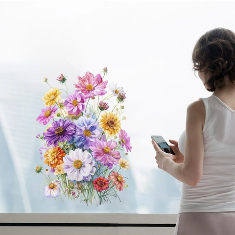 Watercolor Daisy Flower Wall Stickers Multi Color PVC Floral Decals For Bedroom Living Room Wall Decor Removable DIY Art Poster