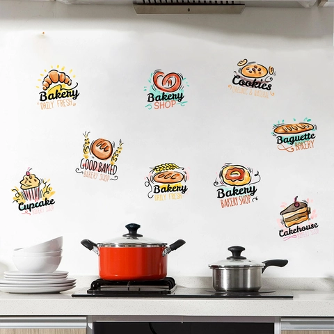 Hand Drawn Bakery Theme PVC Wall Sticker Bread Cake Pastry Decals For Kitchen Dining Room Home Decor Waterproof Wall Art
