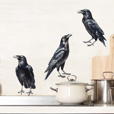 Halloween Black Crow Wall Stickers Realistic Raven PVC Decals For Living Room Bedroom Kitchen Gothic Style Home Decor