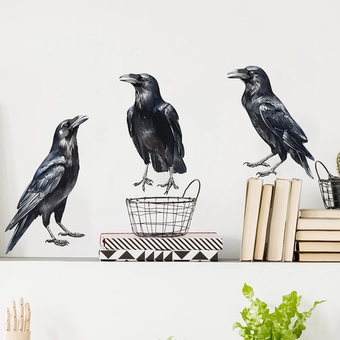 Halloween Black Crow Wall Stickers Realistic Raven PVC Decals For Living Room Bedroom Kitchen Gothic Style Home Decor