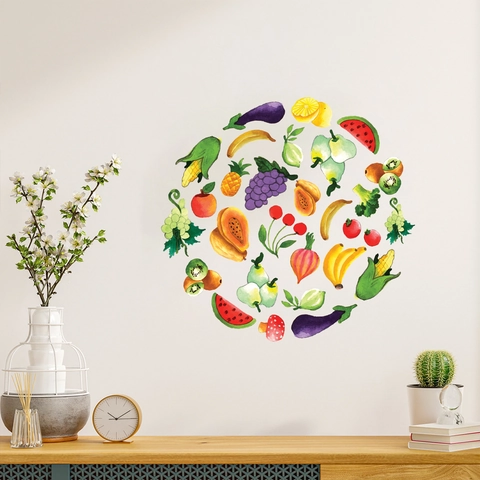 Watercolor Vegetables Fruits Wall Stickers PVC Removable Kitchen Wall Decals Home Dining Room Decor Fruit Pattern Sticker